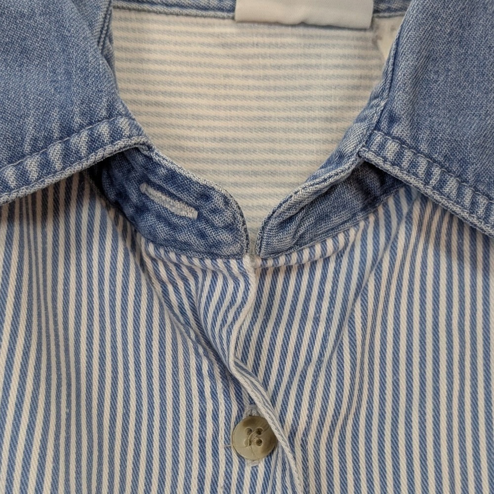 Vintage Bobbie Brooks 90s Embroidered Teddy Bear Stripe Shirt Denim Collar Large - Picture 5 of 7